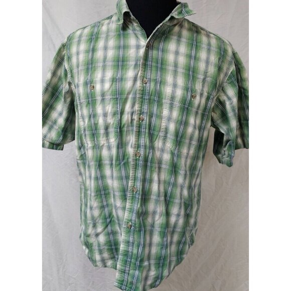 Wrangler Rugged Wear Mens XL Green Plaid Short Sleeve Button Up Work Shirt - Picture 1 of 11